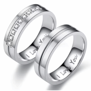 Stainless Steel “I LOVE YOU” Couple Engagement Ring – Crystal Wedding Gift, Size 6 (2025 Design)