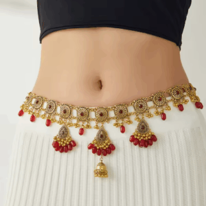 Vintage Resin Bead Belly Chain for Women – Handmade Ethnic Body Jewelry with Bell Pendant