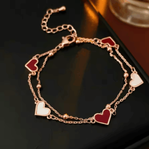 Double-Layer Heart Chain Bracelet for Women – Trendy Stainless Steel Fritillary Bangle Gift