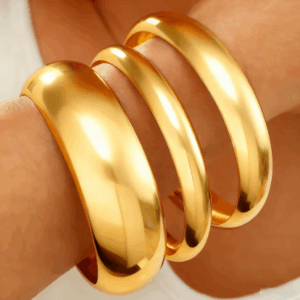 3-Piece Gold Chunky Geometric Bangle Set for Women – Vintage Wide Cuff Bracelets