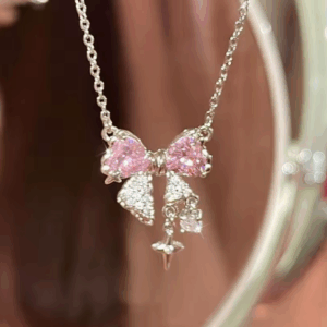 Pink Bow Clavicle Necklace – Sweet & Stylish High-End Jewelry for Girls