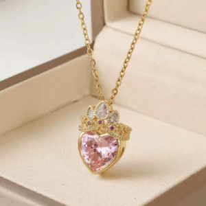Princess Crown Pendant Necklace – Gold-Plated Jewelry for Women, Weddings & Parties