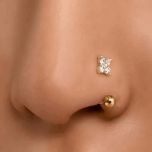 14K Gold-Plated Zircon Flower Nose Ring – Stainless Steel Piercing Jewelry for Women