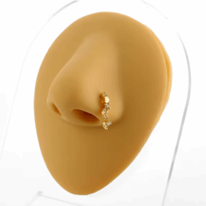 Gold Stainless Steel Heart Dangle Nose Ring – 20G L-Bend CZ Piercing Jewelry for Women