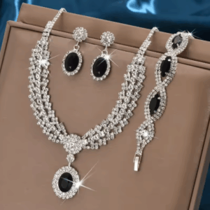 Elegant Black Bridal Jewelry Set – Rhinestone Necklace and Earrings for Weddings & Parties