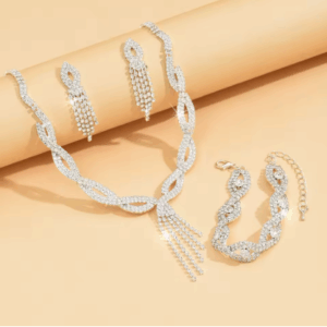 4-Piece Women’s Fashion Jewelry Set – Copper Claw Chain with Hollow Tassel Necklace, Earrings & Bracelet