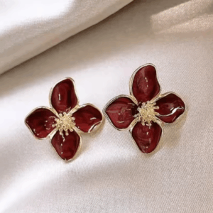 Korean Retro Red Flower Drip Glaze Earrings – Luxury Women’s Jewelry Gift