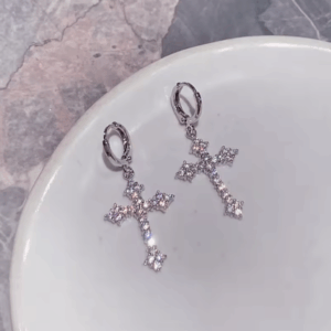 Korean Fashion Rhinestone Zircon Cross Drop Hoop Earrings – Birthday & Party Jewelry for Women