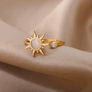 Stainless Steel Sun Pendant Spinner Ring for Women – Anti-Stress Fidget Jewelry, Size 10