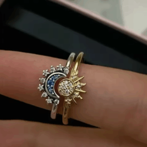 Celestial Sun & Moon Ring Set for Women – Sparkling Matching Rings, Size 8 (1 Pair)