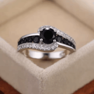 Elegant Black Stone Women’s Wedding Ring – Sparkling Crystal Zircon, Classic Gift Jewelry, Size 9